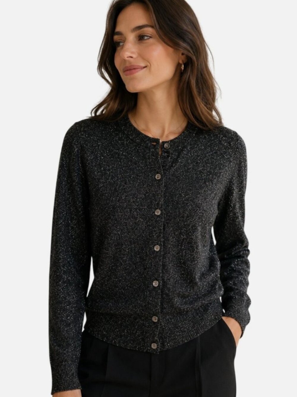 Banana Republic 100% Merino Wool Black Cardigan with Metallic Shimmer  Size M